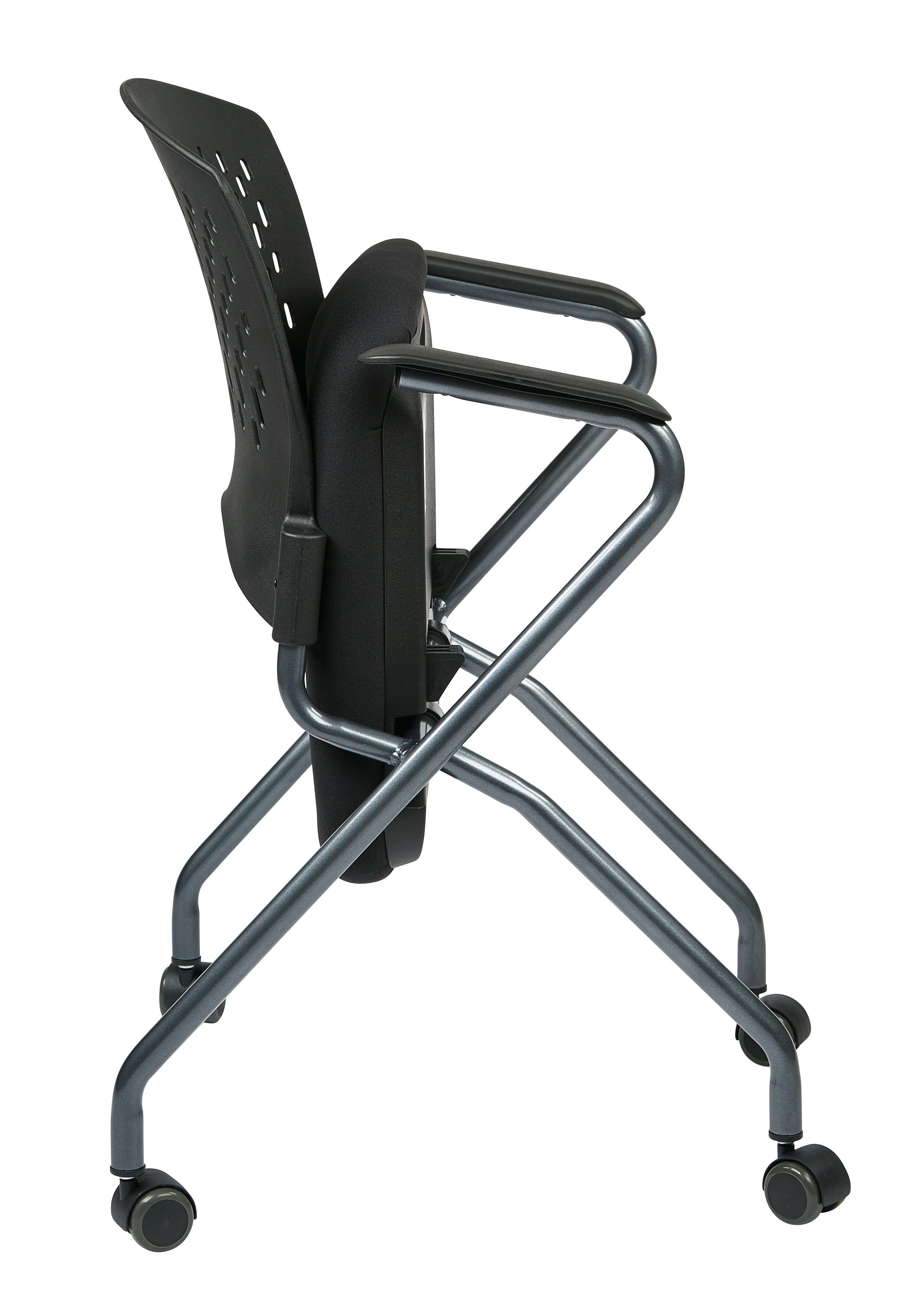Deluxe Folding Chair with Ventilated Plastic Wrap Around Back Coal